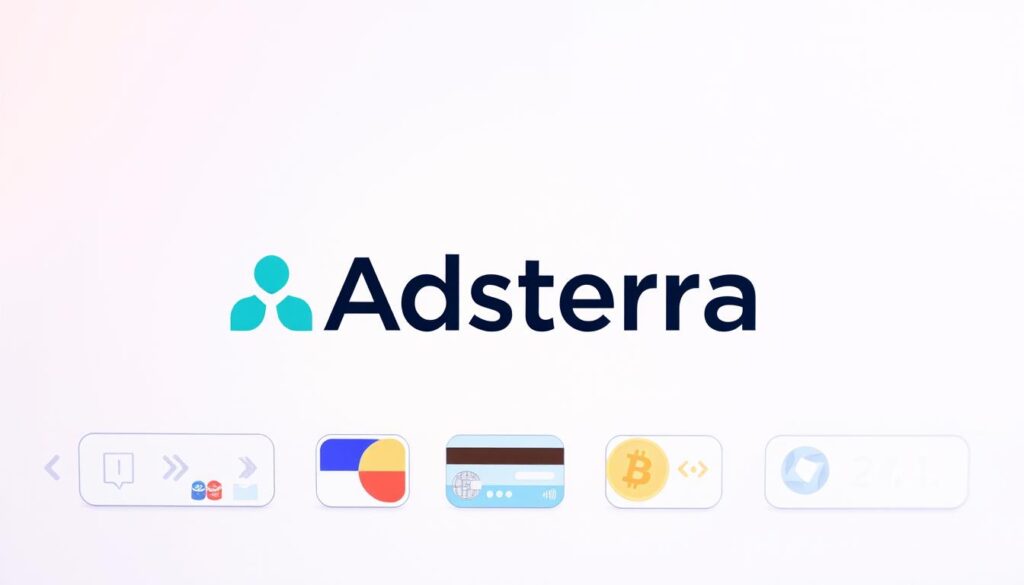 A digital payment interface depicting the Adsterra logo prominently displayed, showcasing various payment method icons such as credit cards, digital wallets, and cryptocurrency options. The scene is set in a clean, minimalist style with a soft, warm lighting, emphasizing the reliability and trustworthiness of the Adsterra platform. The composition features a balanced layout, drawing the viewer's attention to the diverse payment choices available, conveying the message of financial flexibility and revenue maximization for Adsterra users.